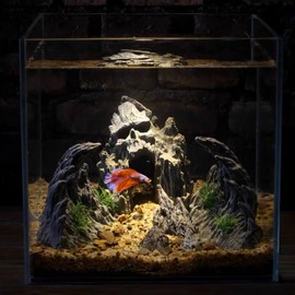 VMCN Aquarium Decoration for Fish Tank Skull Rock Aquarium Ornament Aquarium Skull Mountain View Stone Ornaments Aquarium Decor House Cave Fish Tank Decoration - Small