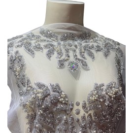 Liveish Rhinestone appliqué,Silver Applique,Sequin Iron-on Patch appliqué for Dresses, Stage Costumes, Wedding Dresses with Silver appliqué. (Silver)