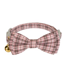 YUDOTE Plaid Cat Collars with Bow,Quick Release Safty Buckle and Charming Bell,Soft and Pure Cotton Fabric for Daily Use,Pack of 1 in Pink