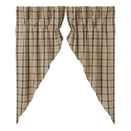 VHC Brands Cider Mill Prairie Plaid Curtain Panels, Tan, 63x36x18, Set of 2