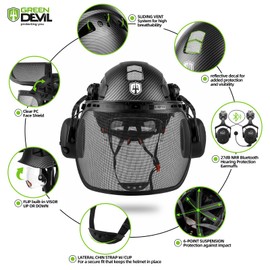 GREEN DEVIL Forestry Chainsaw Safety Helmet with Bluetooth Ear Muffs Arborist Helmet Hard Hat with Built-in Visor Face Shield 5 in 1 System Logging Garden Work Hardhats for Men Women