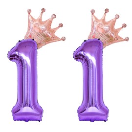 40 Inch Rose Gold Crown Number 11 Balloons, 11th Birthday Balloons for Men Women, Purple 11th Celebration Decor Happy 11th Birthday Party,11th Party Decoration Wedding Anniversary Events Supplies