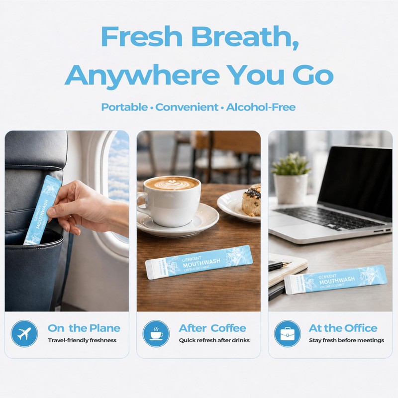 GENKENT Travel Mouthwash, Portable Disposable Packs to Go, Alcohol Free