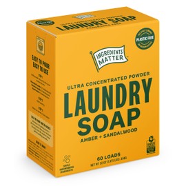 Ingredients Matter Powder Laundry Soap - Amber + Sandalwood Scent, Hypoallergenic Detergent, Natural & Eco-Friendly, Plastic Free, Natural Essential Oils & Dermatologist Tested - 30 oz, 60 Loads