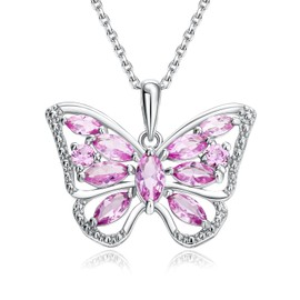 AGRULE Pink Butterfly Necklace for Women 925 Sterling Silver Butterflies Jewelry Pink Sapphire Pendant Necklaces