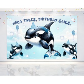 5x3 FT 'Orca Tales, Birthday Sails' Whale-Themed Birthday Backdrop - Joyous Underwater Celebration Decor