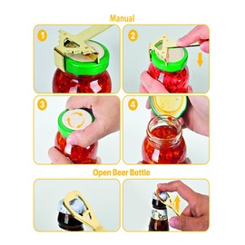 Jar Opener/Under Cabinet Jar Opener 2 in 1 Multi Jar Openers Top Rated for Seniors，Stainless Steel Can Opener Bottle Opener for Weak Hands – For People with Arthritis & Carpal Tunnel (Gold)