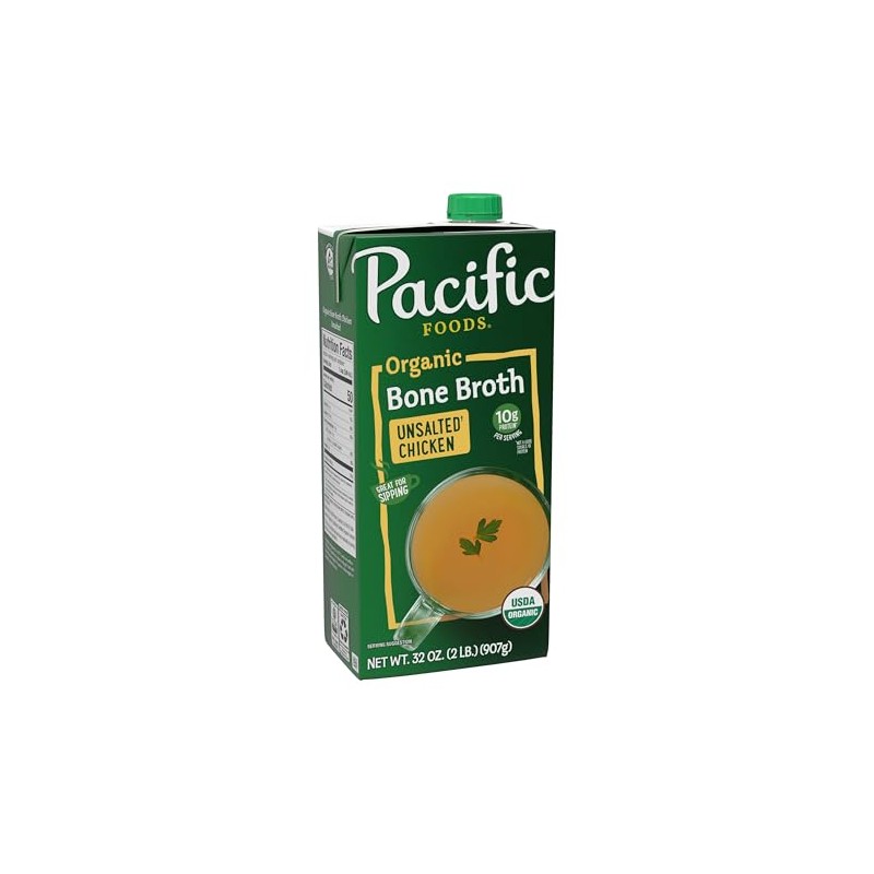 Pacific Foods Organic Unsalted Chicken Bone Broth, 32 oz Carton
