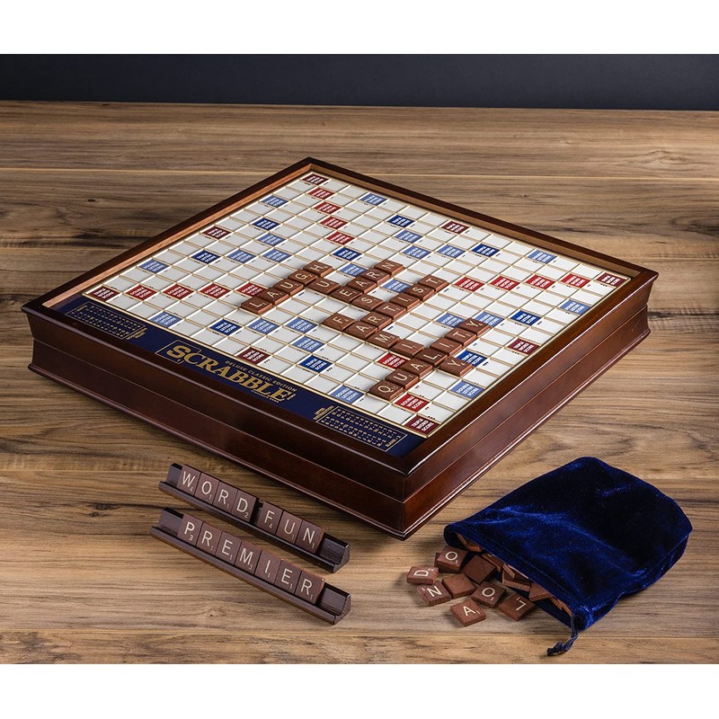 Scrabble Deluxe Edition with Rotating Wooden Game Board
