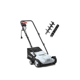13-Inch 2-in-1 Electric Dethatcher and Scarifier Lawn Dethatcher with 8-Gallon Removable Thatch Collection Bag, 4-Position Depth Adjustment, 12 Amp, Quick-Fold, Keeps Lawn Healthy
