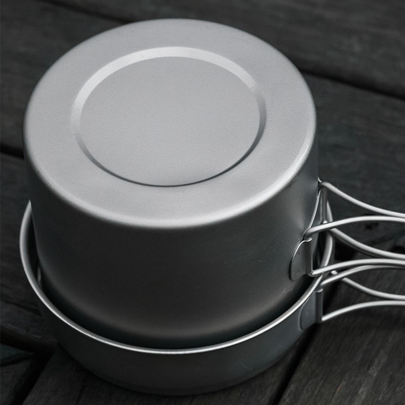 1100ML / 1600ML Titanium Pot Pan Set Super Lightweight Camping