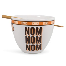 Hungry Buddha "Nom Nom Nom" Japanese Ceramic Dinner Set | 16-Ounce Ramen Bowl and Chopsticks Set