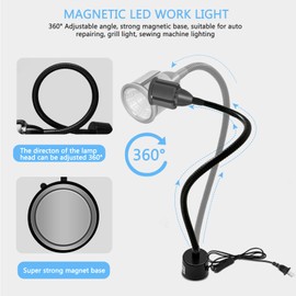 Deeffe Magnetic LED Work Light with Flexible Gooseneck and Magnetic Base, Magnetic LED Lamp 750 Lumen for Workshop, Lathe, Sewing Machine, Grill Lighting