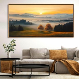 HGUAOA Nature Wall Art - Mountain & Landscape Artwork for Walls - Scenery Canvas Wall Art - Forest Painting for Living Room - Rustic Farmhouse Decor - Wall Pictures for Bedroom 24×48IN
