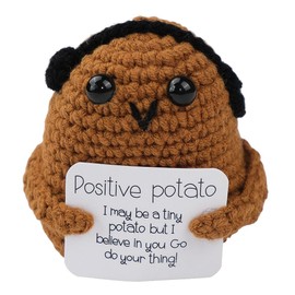 LATRAT Pocket Hug Positive Potato, Creative Knitted Wool Potato Doll, Motivational Gifts, for Friends, Party Decoration, Encouragement, Brown Headphones