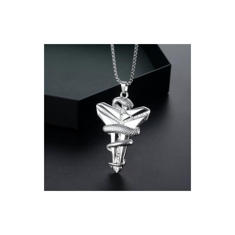 Q&D&S 2pcs Men's Punk Necklace Retro Viper Mamba Pendant Necklace
