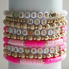 KIWILEPI Bachelorette Party Favors, 9pcs Beaded Bracelets for Team Bride, Stretchy Bride Beaded Bracelet Wedding Bridal Shower Friendship Bracelets for Bridesmaid Proposal Box Bridesmaid Bag Fillers