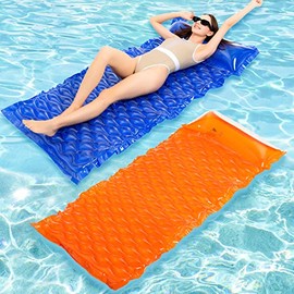 Sloosh Pocket Inflatable Floating Mat Swimming Pool Mattress Pool Mat Float Raft Lounge 2 Pieces(Dark Blue,Orange)
