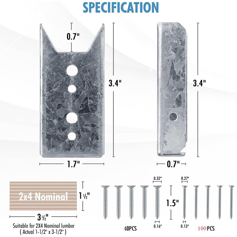 LukLoy 20 Pack 2x4 Brackets for Wood Rail, Fence Brackets