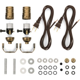 I Like That Lamp DIY Lamp Wiring Kit, Antique Brass 3-Way Socket & 12FT Brown Cord (2 Pack), for Making & Fixing Table or Floor Lamps, Repair & Rewire Vintage Lighting Fixtures, Complete Hardware Set