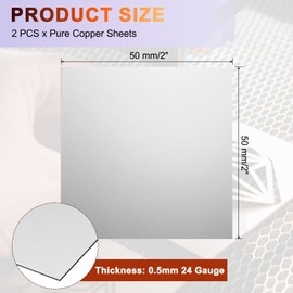 sourcing map 2Pcs 304 Stainless Steel Sheet Plate, 2" x 2", 24 Gauge (0.5mm) Thickness, Stainless Steel Plate with Gloves for Crafting, Modelers, Jewelry, Repairs, Electrical Repairs (Silver)