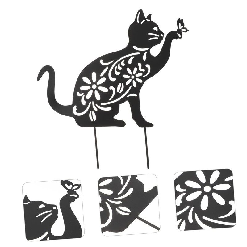 Outanaya Garden Art Cat Ornament Iron Art Garden Decoration Cat
