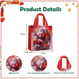 Wentsent Christmas Bags for Gifts, 12PCS Small Christmas Tote Bags with Handles, Christmas Treat Shopping Bags, Reusable Non-Woven Xmas Bag for Christmas Party Supplies 26 x 21 x 11cm