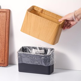 ETRAVEL Tabletop Trash Bin Dust Bin, Imitation Wood, Small, Mini Trash Can, Stylish, Simple, Trash Bin, Trash Bin, Hidden, Bedroom, Office, Wastebasket, Interior (Wood)