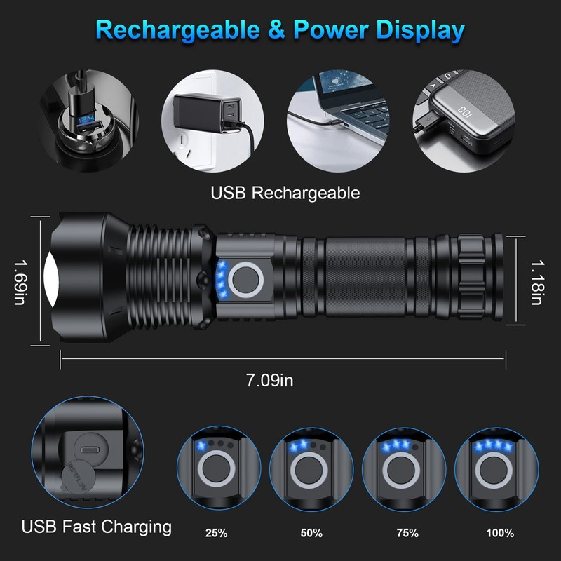 MILAOSHU Rechargeable Flashlights 90000 High Lumens - 2 Pack, Super