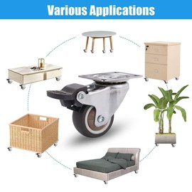 NERILEE 1.5 Inch Caster Wheels Rubber Caster with Brake – 360 Degree Rotation Top Plate Swivel Casters for Furniture, Table, and Toolbox – 165 Lbs Capacity (Set of 4)