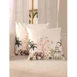 Glamm Texa Home Decor White Elephant Cushion Covers Set Of 2 Square Throw Pillow Case For Sofa Couch Bedroom Decorative Cushion Cover