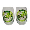 Lucky Green Shamrocks Hand Painted Stemless Wine Glasses Set of