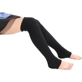 Women Over Knee High Footless Knee Socks Knee Long Leg Warmers Casual Stretch Ribbed Knit Leg Sleeve High Socks for Sports Dance Yoga Daily Wear-Black