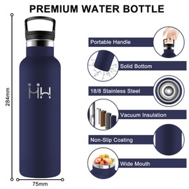 Stainless Steel Water Bottle, 0.75 L, Thermos Flask, BPA-Free, Drinking Bottle with Straw, Double-Walled Vacuum Insulated, Leak-Proof, Water Bottle with Filter, for Hiking, Camping, Fitness