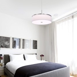 Pendant Light, Brushed Nickel Drum Linen Fabric Shade, 20 inch 42watts LED 2000 lumens 3000K 4000K 5000K Switchable 90CRI Dimmable, 72 inch Hanging Cable, Pendant Chandelier for Kitchen Island