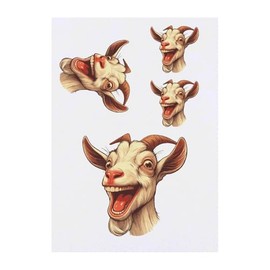 4 x 'Laughing Billy Goat' Temporary Tattoos - Water Resistant, Skin-Safe, Non-Toxic Transfers, Mixed Sizes (TO00077532)
