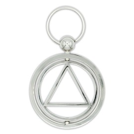 The Token Shop AA Keychain Alcoholics Anonymous Circle Triangle Symbol Metal Spinner Sober Anniversary Recovery Keyring Sobriety Gifts Men Women (Silver)