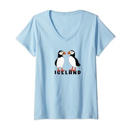Womens Two Cute puffins from Iceland V-Neck T-Shirt