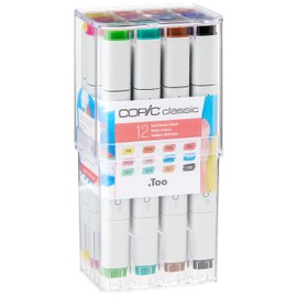 COPIC Classic Set "Leuchtende Farben", 12er Set im Acryl-Display, Twin Marker mit einer mittelbreiten und einer feinen Spitze
