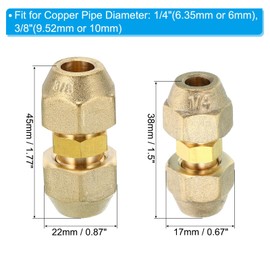 TA-VIGOR 2PCS Pipe Extension Joint Connector Set, Copper Pipe Coupling Adapter with Flare Nuts for Copper Pipe Diameter 1/4" and 3/8" for Air Gas Line Refrigeration HVAC