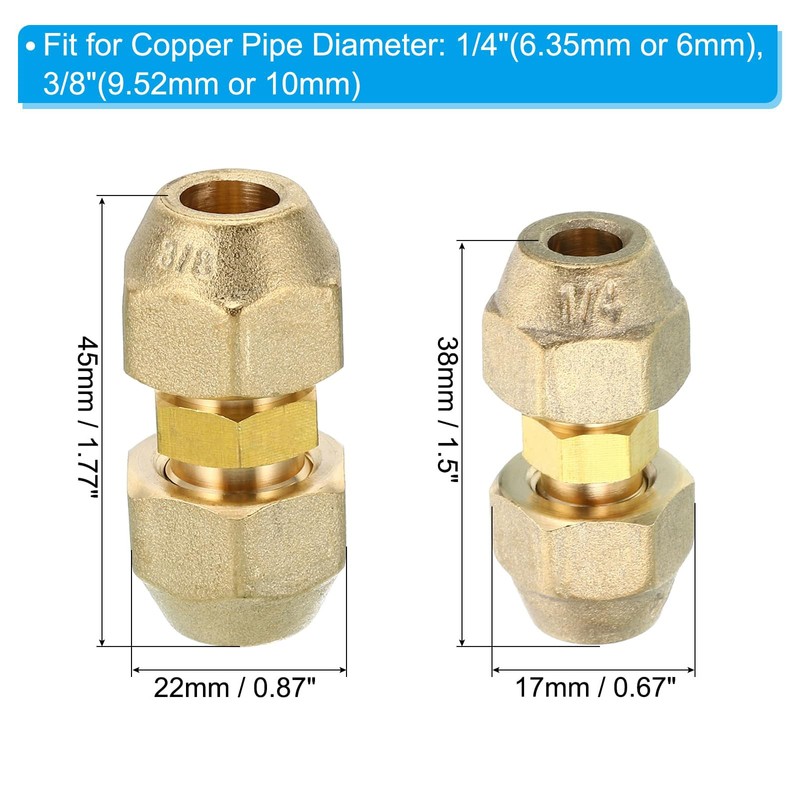 TA-VIGOR 2PCS Pipe Extension Joint Connector Set, Copper Pipe Coupling
