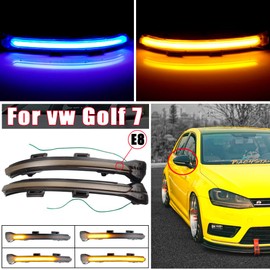 Hacreyatu Dynamic Led Side Mirror Sequential Turn Signal Lights Smoked Lens For VW Golf 7 MK7 GTI 7 R 7.5 Golf Sportsvan (Blue+Yellow)