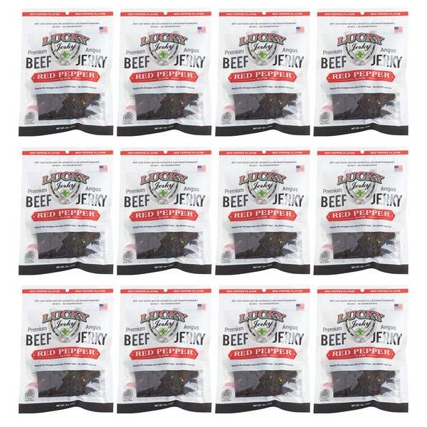 Lucky Beef Jerky Red Pepper Slab, 3 Ounce (Pack of 12)
