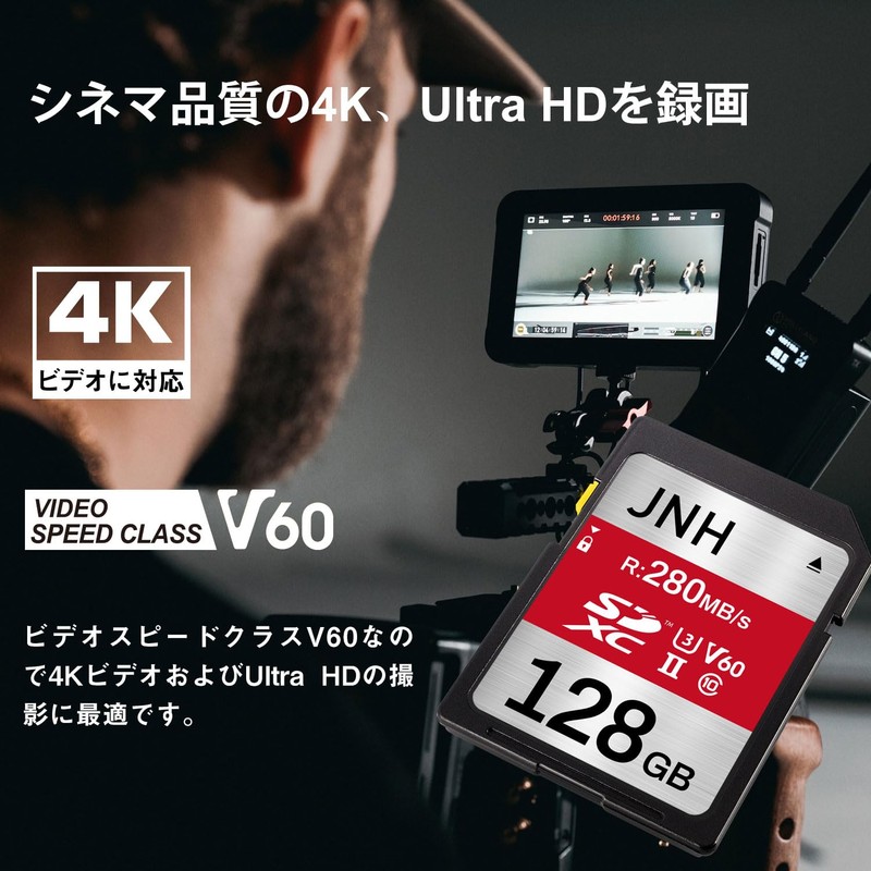 SDXC Card, 128GB, UHS-II, V60, U3, 4K, UHD Support, 280MB/s,