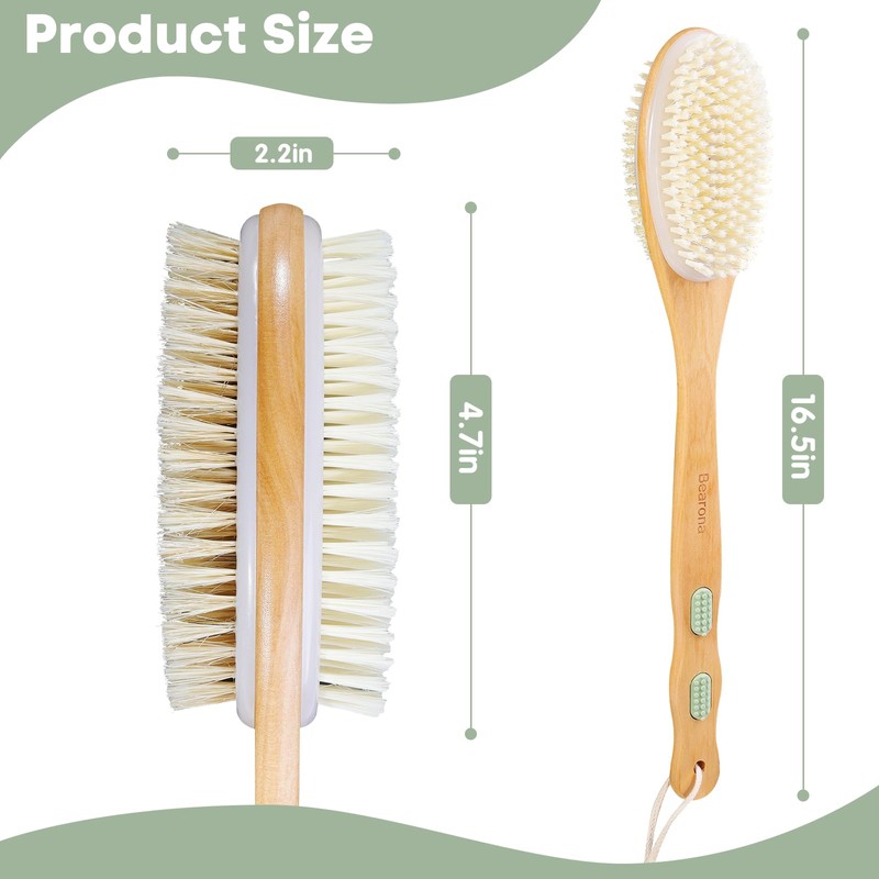 Bearona Body Brush with Exfoliating Mitt Set,Dual-Sided Long Handle with