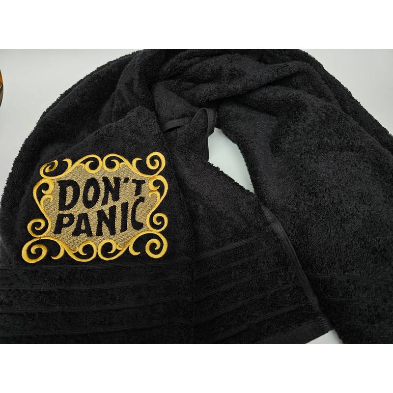 Don't Panic Black Bath Towel, Towel Day Towel, 25th May