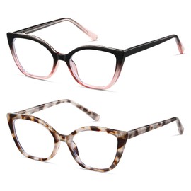 LKEYE Cat Eye Reading Glasses Women Blue Light Cute Computer Readers Stylish Spring Hinge Designer Ladies Eyewear 2pcs Black Pink+White Demi +2.0x