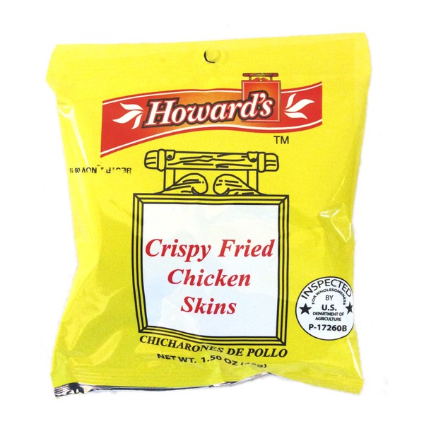 Howard's Crispy Fried Chicken Skins - Chicharrones de Pollo, 1.5oz, Pack of 4