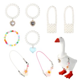 8pcs 7in Desk Goose Outfits, Pearl Handbag Violin & Necklace Set for Mini Porch Goose Statue Magnetic Desk Geese Costume Accessories & Decorations
