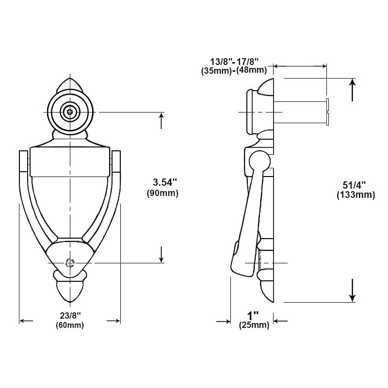 QCAA Door Knocker with 180 Degree Viewer, Die-Cast Construction 5-1/2''